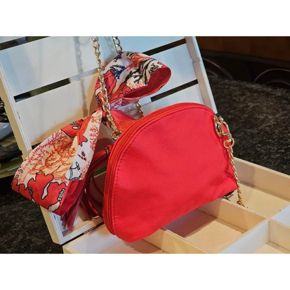 Christian Dior Red Clutch w/Crossbody Chain, Charms & Twilly Added NWOT - Picture 12 of 15